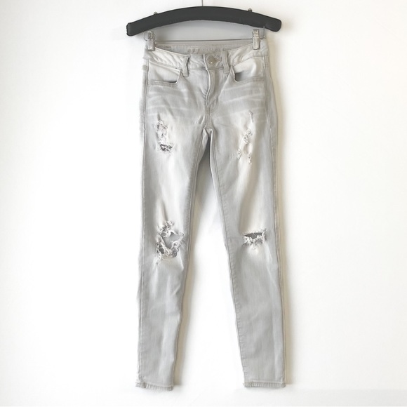American Eagle grey super stretch low rise distressed jegging - Picture 1 of 16